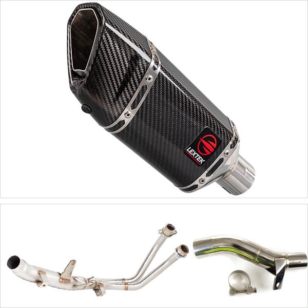 Lextek SP11C Gloss Carbon Fibre Exhaust System 200mm for Honda CBR500R & CB500F/X (13-15)