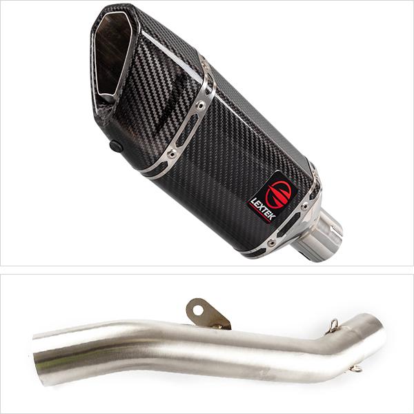 Lextek SP11C Gloss Carbon Fibre Exhaust 200mm High Level with Link Pipe for Yamaha YZF R6 (17-22)