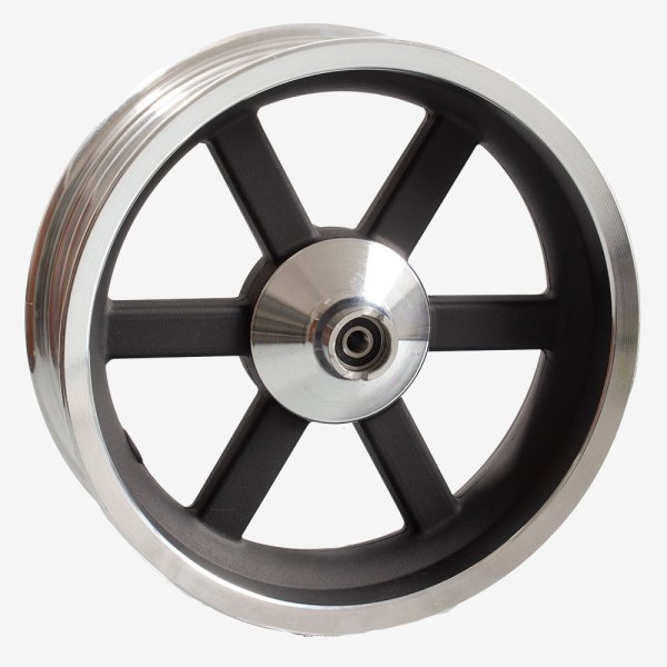Front Black/Chrome 6 Spoke Wheel 12 x 3.50inch (Disc Brake) for WY125T-74, WY125T-74R, WY125T-74R-E