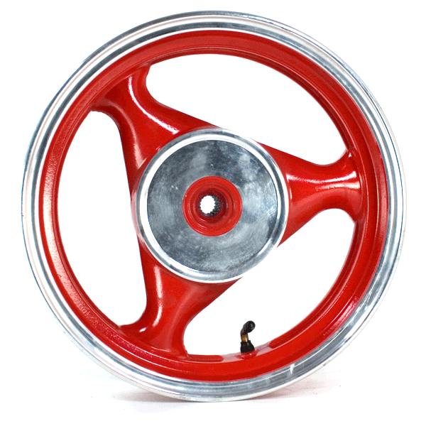 Rear Red/Chrome 3 Spoke Wheel 13 x 3.50inch (Drum Brake)