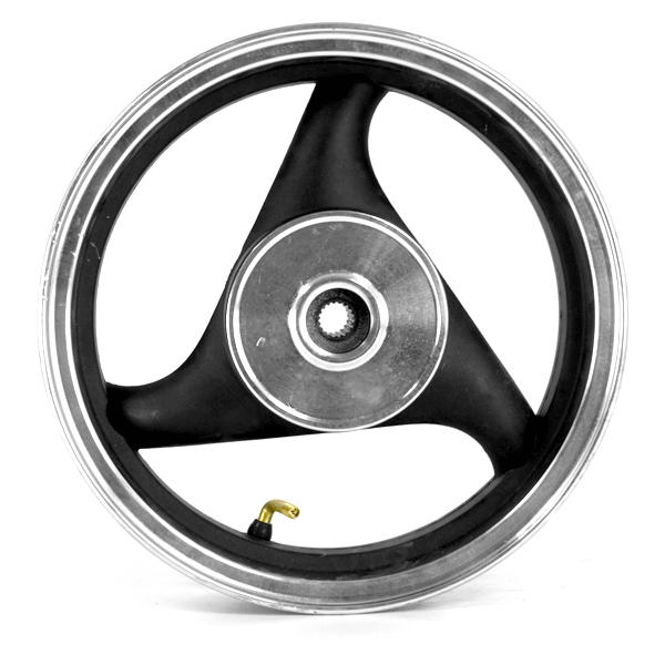 Rear Black/Chrome 3 Spoke Wheel 12 x 2.50inch (Drum Brake)