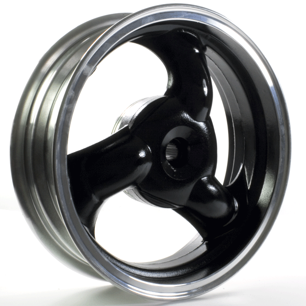Rear Black/Chrome 3 Spoke Wheel 12 x 3.50inch (Drum Brake) for BT49QT-12, BT49QT-12E1, BT49QT-12C1