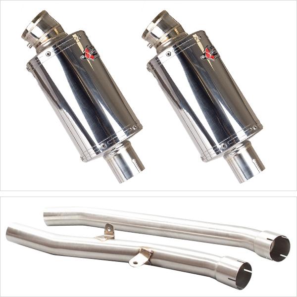 Lextek OP4 Polished S/Steel Exhaust 200mm with Link Pipes for Kawasaki ZZR1400 (08-11)