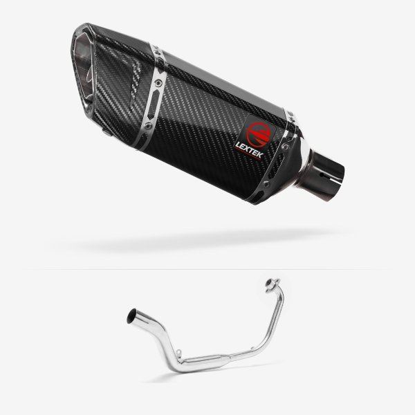 Lextek SP11C Gloss Carbon Fibre Exhaust System 200mm for Honda CB125 R (18-22)