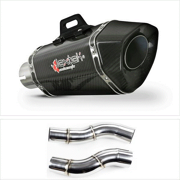 Lextek XP8C Carbon Fibre Hexagonal Exhaust Silencer with Link Pipes for Kawasaki Z1000 (14-19)