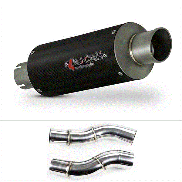 Lextek GP8C Carbon Fibre GP Stubby Exhaust Silencer 51mm with Link Pipes for Kawasaki Z1000 (14-19)