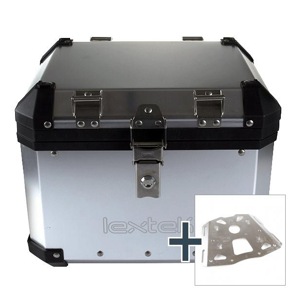 Lextek Aluminium Top Box 33L with Mounting Plate for BMW R1200 GS (08-12) Silver